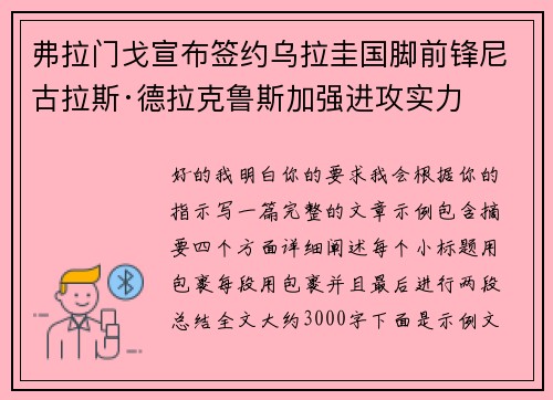 弗拉门戈宣布签约乌拉圭国脚前锋尼古拉斯·德拉克鲁斯加强进攻实力
